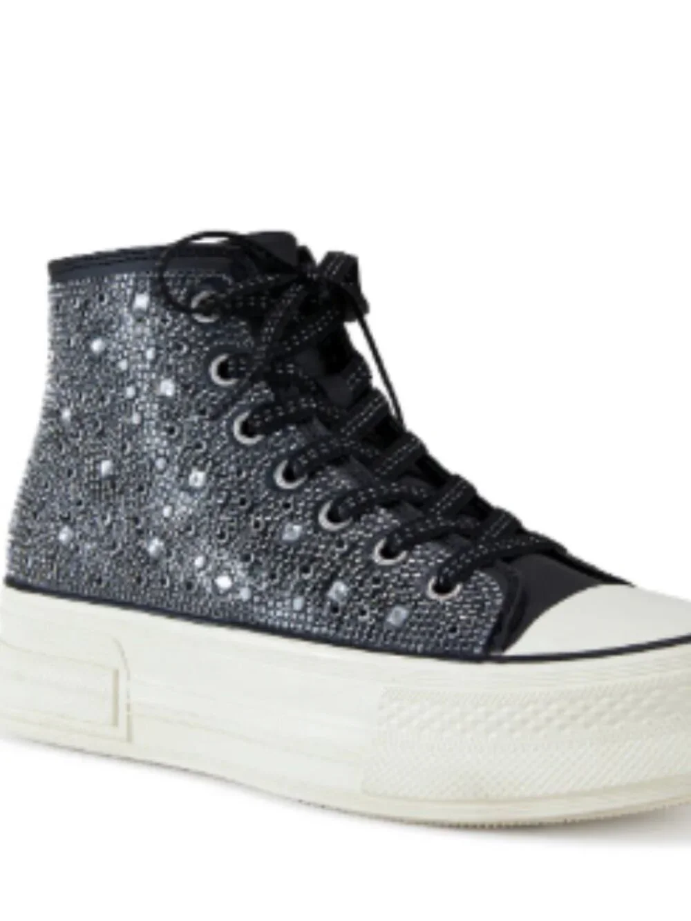 Women's High-Top Glitter Canvas Sneakers - Black